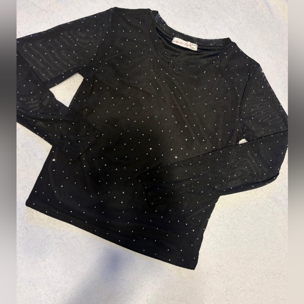 Black Long Sleeve Blouse with White Dots